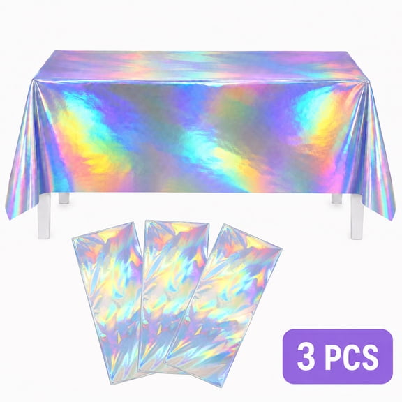 Iridescent Holographic Tablecloth Disposable Laser Purple Table Cloths for Party Decorations 54*108inch - 3PCS