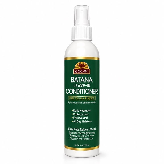 OKAY Batana Leave-In Detangler Conditioning Spray, Lightweight Hydrating Hair Conditioner with Batana Oil, Quinoa & Meadowfoam Oil, Softens, Smooths & Adds Shine, Sulfate Paraben Silicone Free, 8 oz