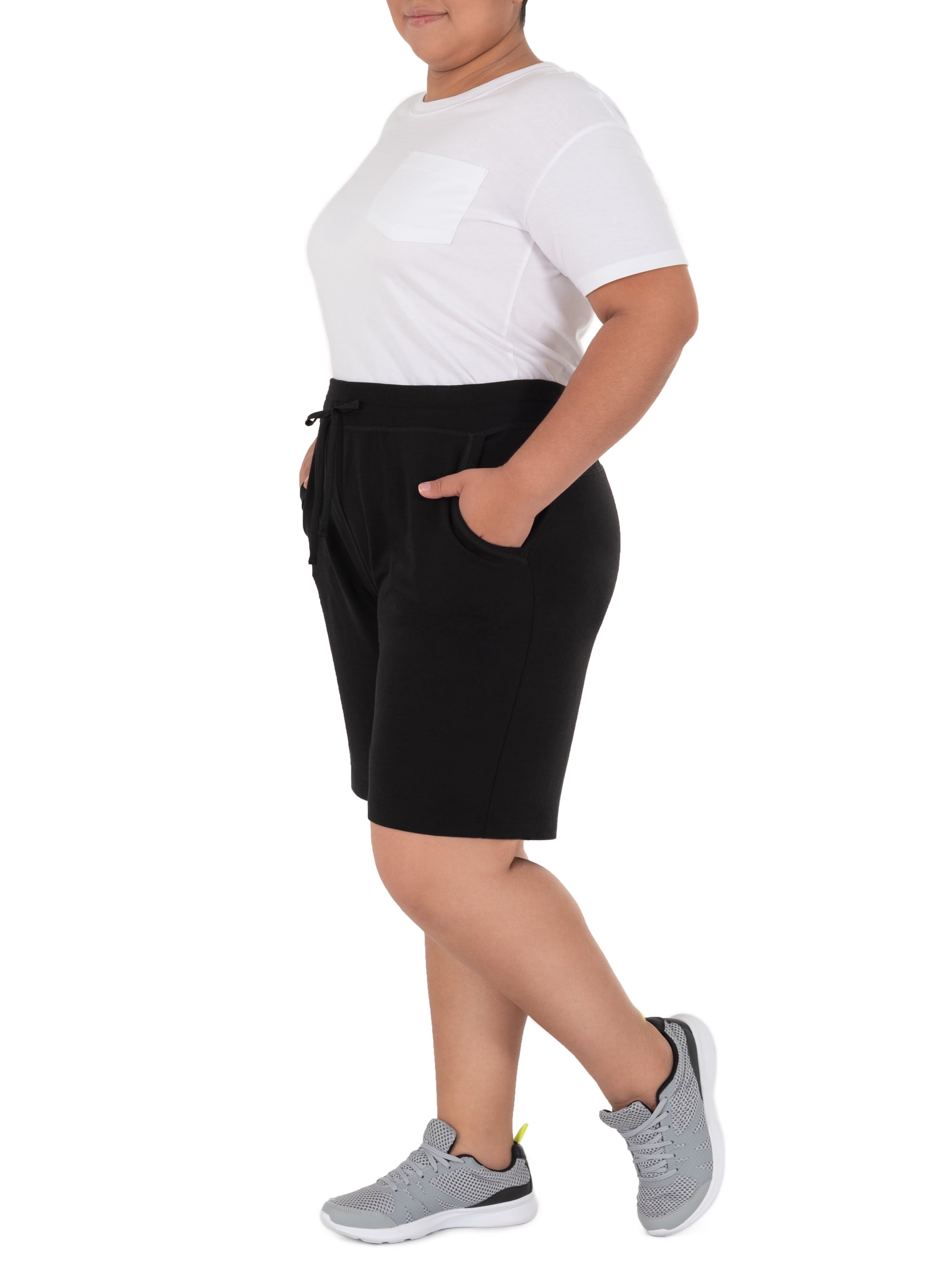 Athletic Works Women's Plus Size 9" French Terry Drawstring Lounge Shorts, Size 1X-5X