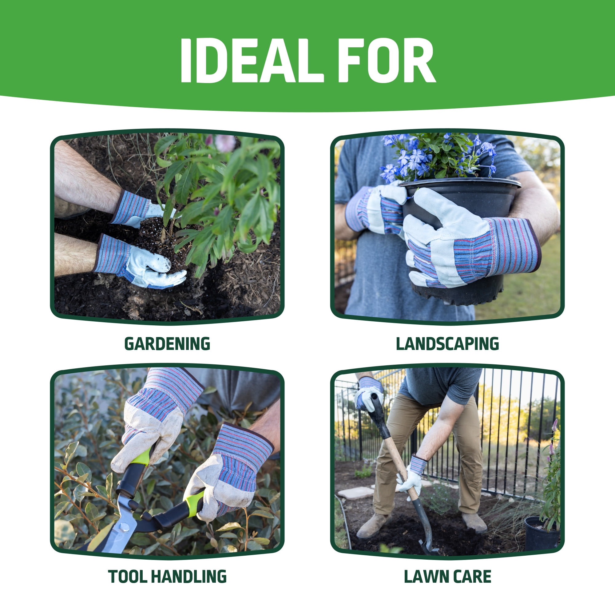 Expert Gardener Mens Palm Leather Gardening Gloves, Size L