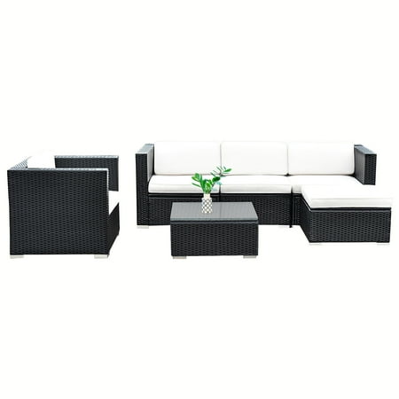 patio furniture costway cushioned wicker rattan 6pcs sectional seat garden