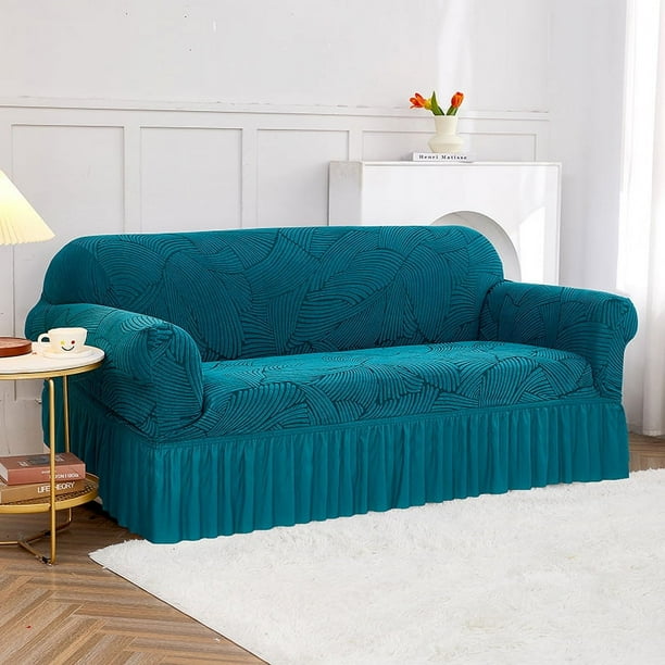 Nvzi Funda de sofá elástica para sala de estar, fácil de instalar, lavable, protector de sofá con falda, 1 pieza (azul, verde A, 2 plazas)