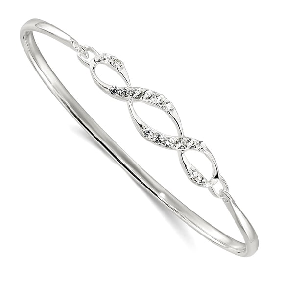 3.1mm 925 Sterling Silver Polished Cubic Zirconia Fancy Hook Bangel Bracelet Link Bracelet for Women