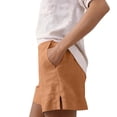 thumbnail image 5 of Bermuda Shorts for Women High Waisted Linen Dressy Casual Pleated Wide Leg Summer Shorts with Elastic Waist Orange 2XL, 5 of 6