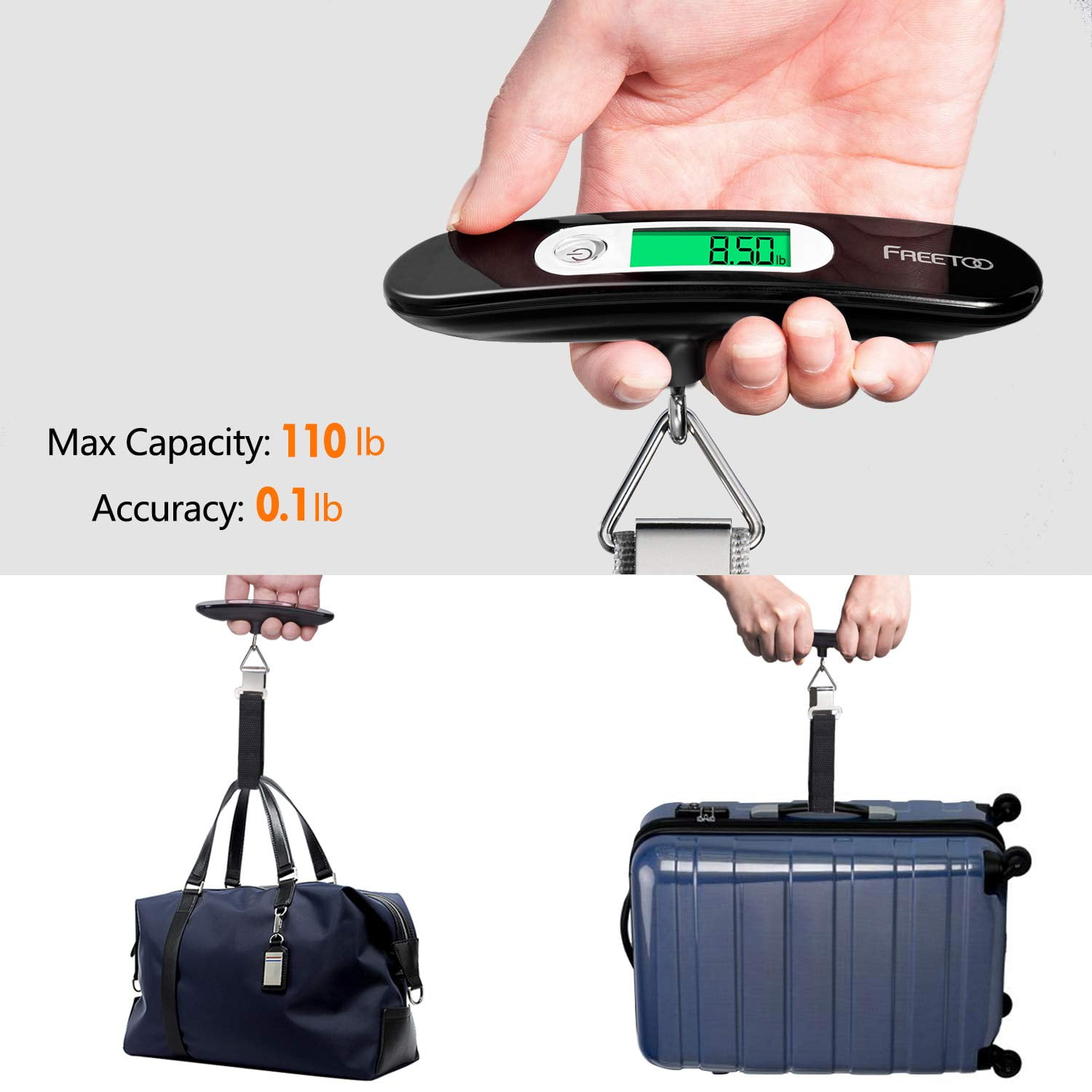 Black FREETOO Luggage Scale Portable Digital Hanging Scale for Travel Battery Included Suitcase Weight Scale with Superior Piano Lacquer 110 Lb/ 50Kg Capacity 