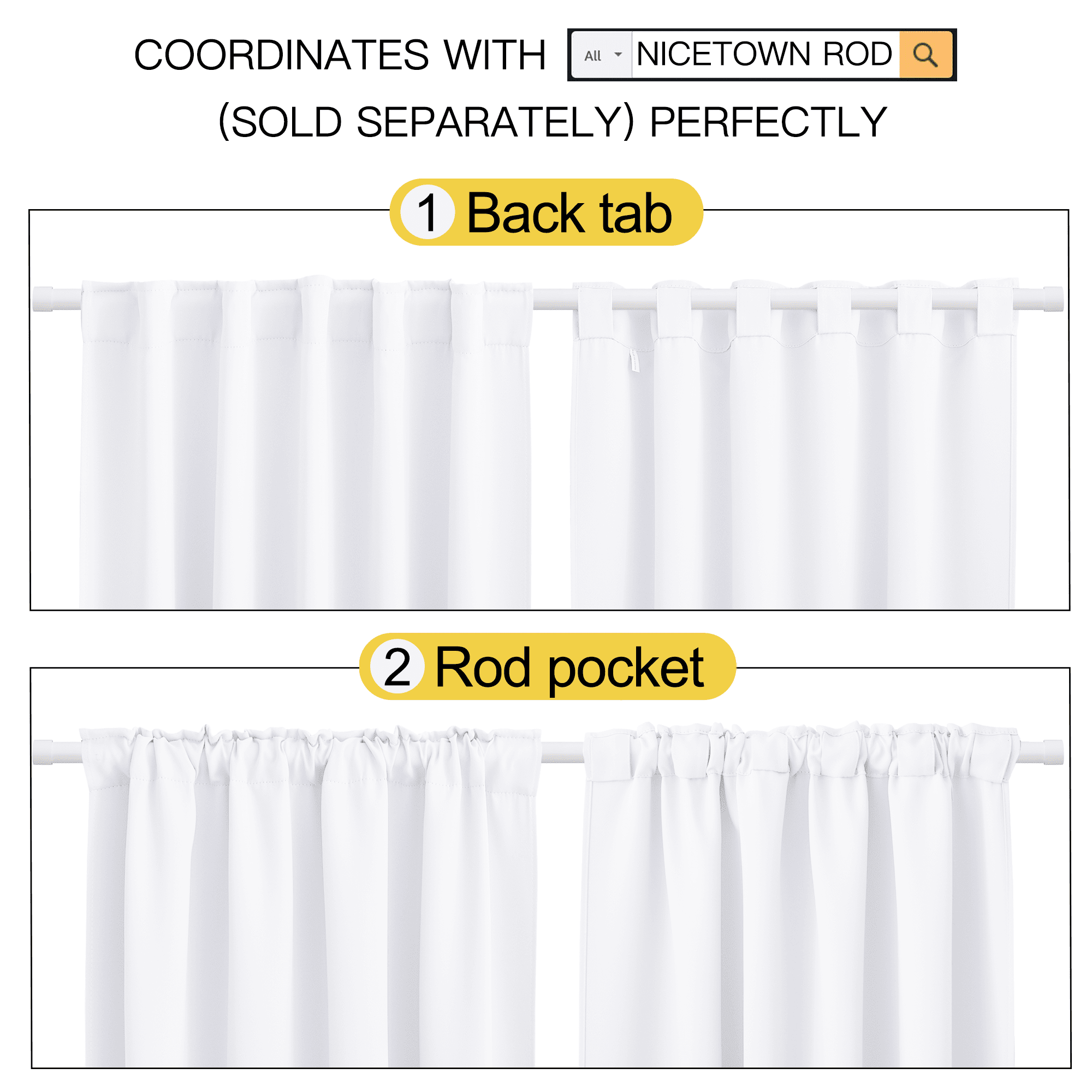 NICETOWN Blackout Bedroom Curtains Privacy Backtab and Rod Pocket Thermal Insulated Solid Heat Reflecting Drapes, 2 Panels, W52 x L84, Pure White
