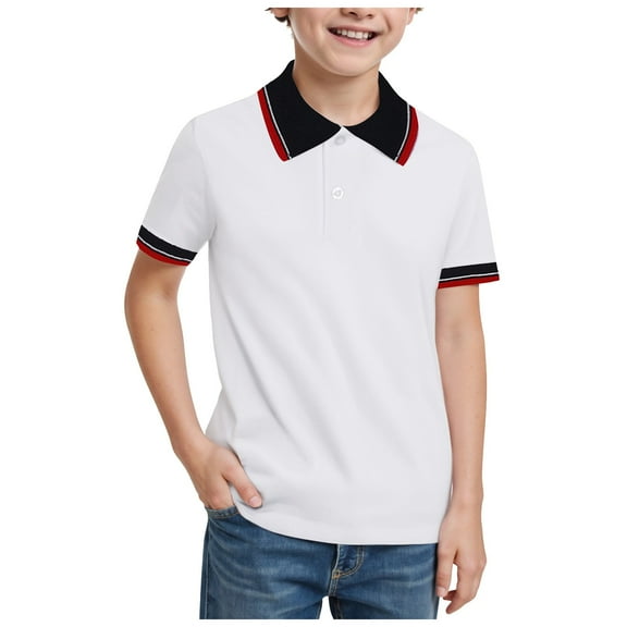 Linfrsh Polo Shirt for Boys Kids School Uniform Shirts Short Sleeve Casual Solid Gentleman Summer Tops Toddler Boy Button Collared Holiday T Shirt( Red,11-12 T)