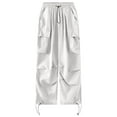 thumbnail image 4 of Caqnni Women's Drawstring Elastic Waist Loose Pants Casual Flap Pocket Cargo Pants Trousers (XXL,Grey), 4 of 4