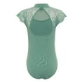 thumbnail image 4 of Haitryli Kids Girls Cap Sleeve Floral Lace Ballet Dance Leotard Backless Gymnastics Jumpsuit One Piece Bodysuit Dancewear Green 15-16, 4 of 5
