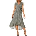 thumbnail image 2 of INSPIRE CHIC Women's Sleeveless Floral Wrap V Neck Belted Ruffles Midi Sundress, 2 of 5