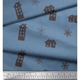 thumbnail image 3 of Soimoi Blue Georgette Viscose Fabric Snowflake & House Clip Art Decor Fabric Printed Yard 42 Inch Wide, 3 of 3