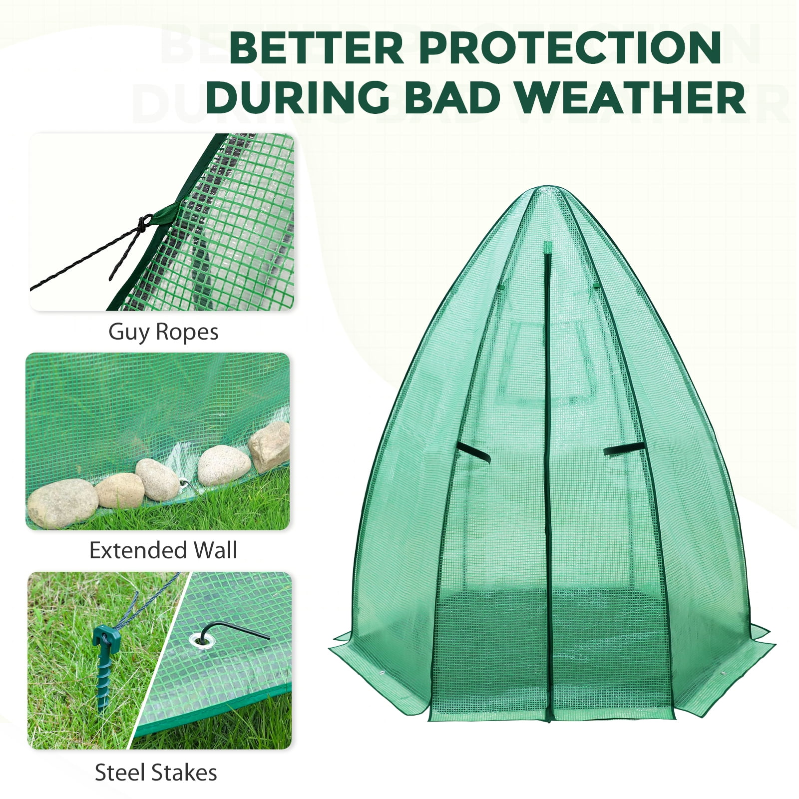 EAGLE PEAK 63'' x 63'' x 72'' Portable Mini Hexagon Greenhouse with PE Cover, Roll-up Zippered Door & Mesh Windows, Ground Mat, Green