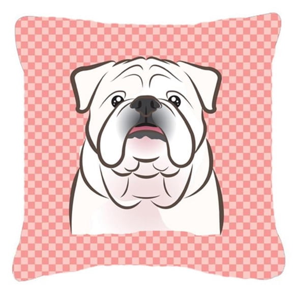 Checkerboard Pink White English Bulldog Fabric Decorative Pillow