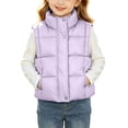 thumbnail image 3 of THDHVS Jackets for Girls,Girls Solid Thick Quilted Stand Collar Puffer Vest with Pockets Sleeveless Winter Warm Outerwear,Toddler Vest Purple 2-3 Years, 3 of 9