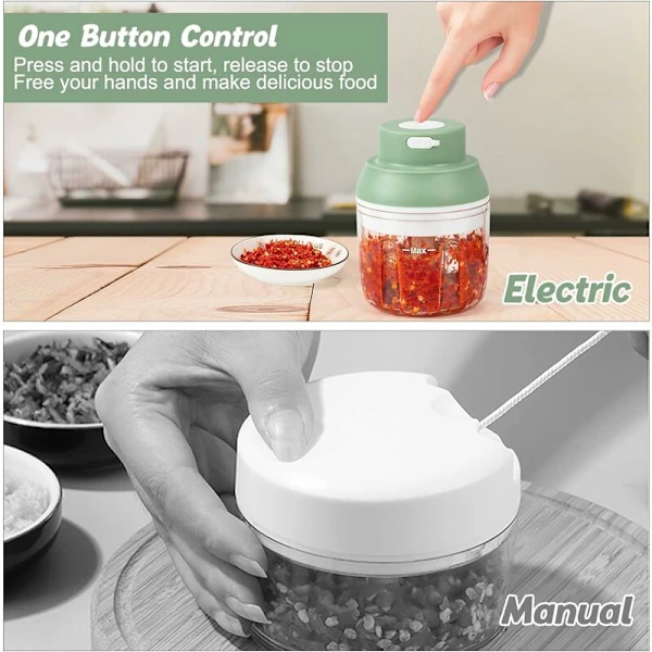 USB Rechargeable Electric Chopper, Mini Vegetable Cutter, 250ml Capacity, Mini Kitchen Chopper with, Food Processor, Ideal for Onions, Garlic, Pepper