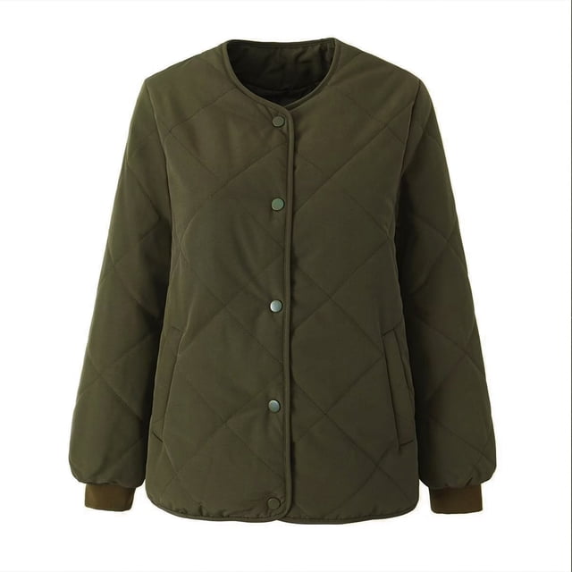 LSLJS Women's Fashionable Round Neck Single Breasted Thickened Cotton Jacket with Warm and Plush Jacket