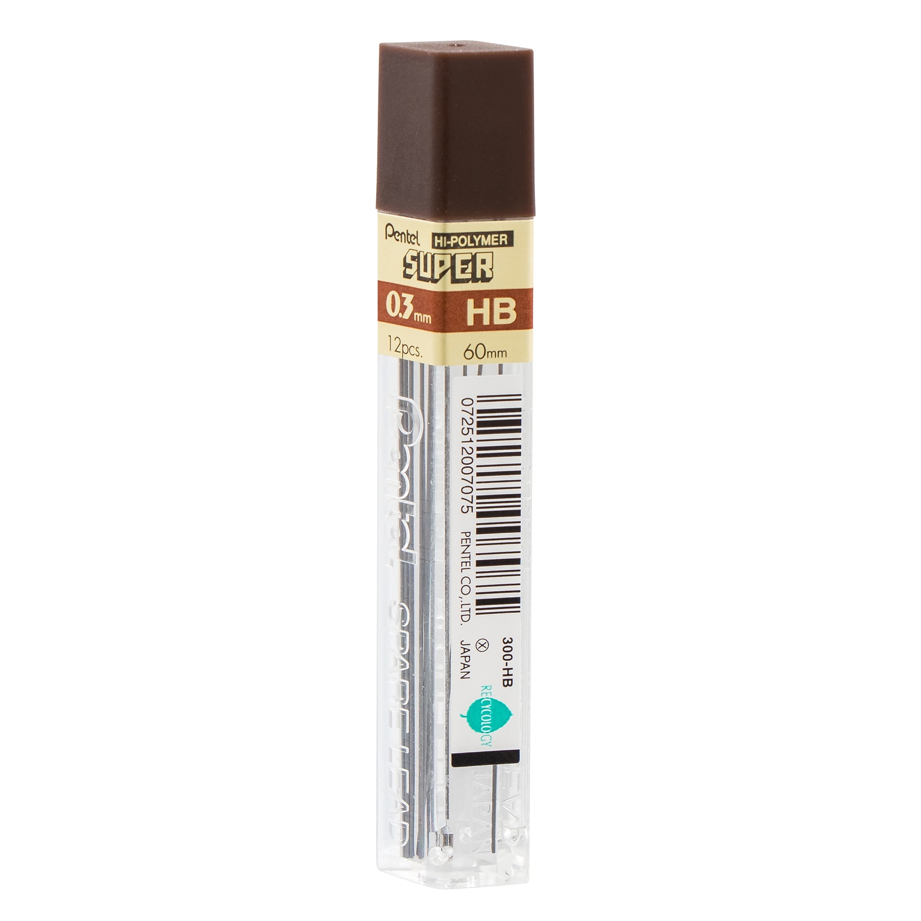 Pentel Super Hi-Polymer Lead Refill (0.3mm) Extra Fine, HB, 12 Pieces/Tube, 12 Tubes/Box