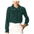 thumbnail image 1 of INSPIRE CHIC Women's Sweet Ruffle Peter Pan Collar Button Up Work Shirts, 1 of 6