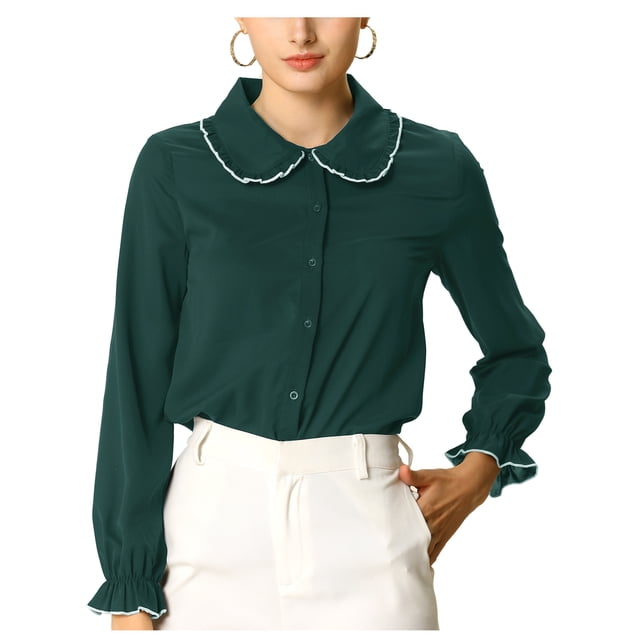 INSPIRE CHIC Chemises de Travail pour Femmes à Volants Doux Col Peter Pan Boutonnées