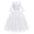 thumbnail image 4 of FYMNSI Girls Dresses Toddler Kids Lace 3/4 Sleeves Floral Princess Dress Wedding Party Formal Evening Long Gown 5-6 Years White, 4 of 8