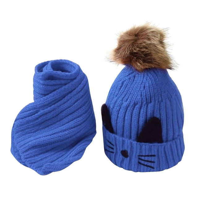 Esquirla Ensemble Chapeau Foulard d'Hiver pour Bébé Fille Tricoté Chaud Bleu