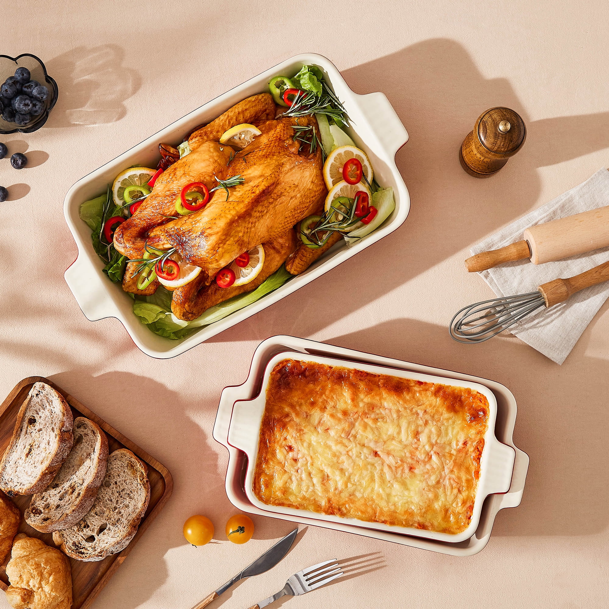 Vancasso Ceramic Baking Dish Set, Thick Casserole Dish for Oven with Handles, Deep Bakeware Sets of 3 for Baking, Lasagna Pan, Red