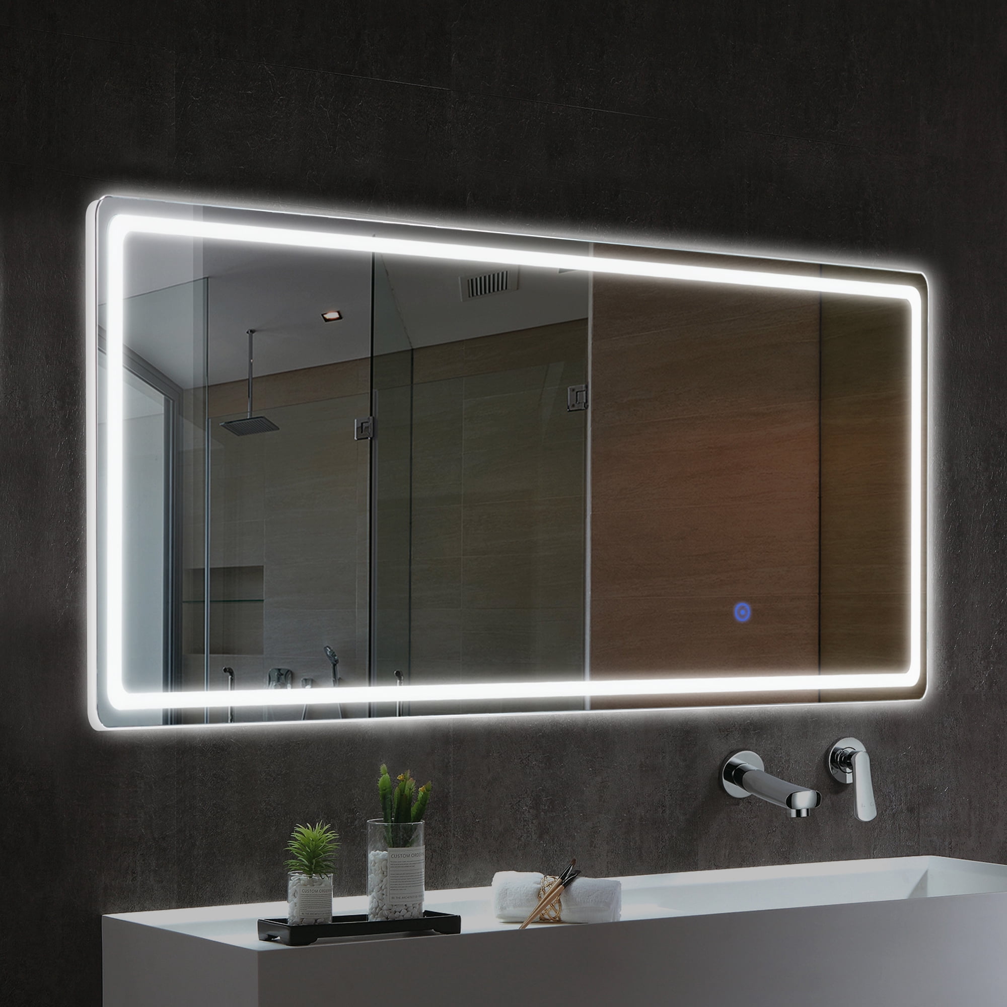 MAYEERTY 63"x16" Frameless Led Mirror Full Length Mirror Flat Floor / Wall Mirror With Light, Silver