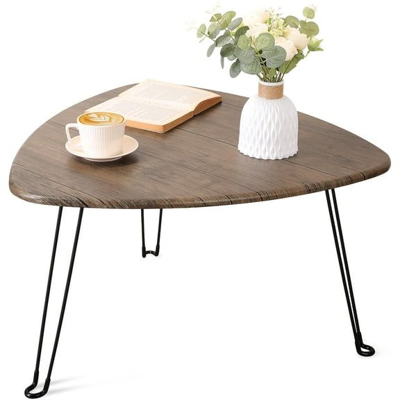 Folding Coffee Table for Living Room Small Wooden Folding Tables with Steel Legs Light Brown Triangle Coffee Table Mid Century Modern Floor Desk Low Table