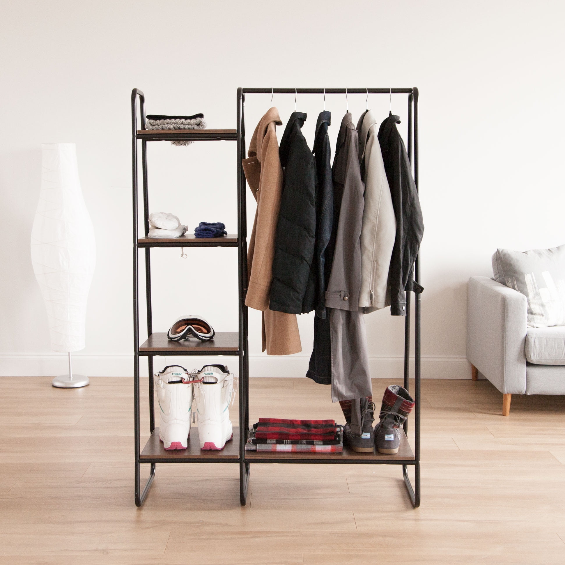 Iris garment rack with wood shelf deals