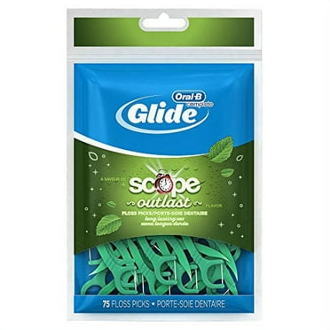 Oral-B Complete Glide Dental Floss Picks Plus Scope Outlast, Long Lasting Mint, 75 Dental Floss Picks