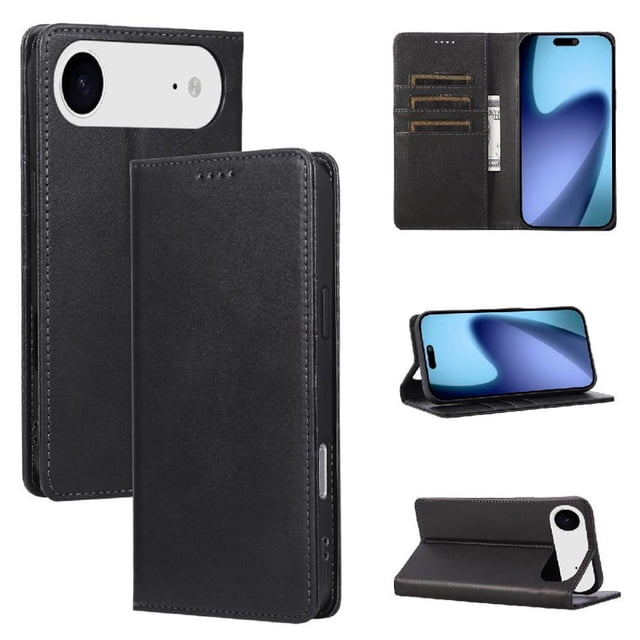 Étui Portefeuille pour iPhone Air avec Fentes pour Cartes et Support - Étui de Protection à Rabat Noire