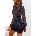 thumbnail image 2 of Femmes Imprimé Floral Manches Longues à Bulles Casual Rompers Ourlet à Volants Profonde VNeck Polka Dot Combinaisons, 2 of 5