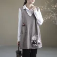 thumbnail image 5 of Otoño e Invierno jersey de mujer con cuello en V bolsillos de almazuela suéter de animales Midi moda Casual elegante chaleco sin mangas Tops E689, 5 of 5