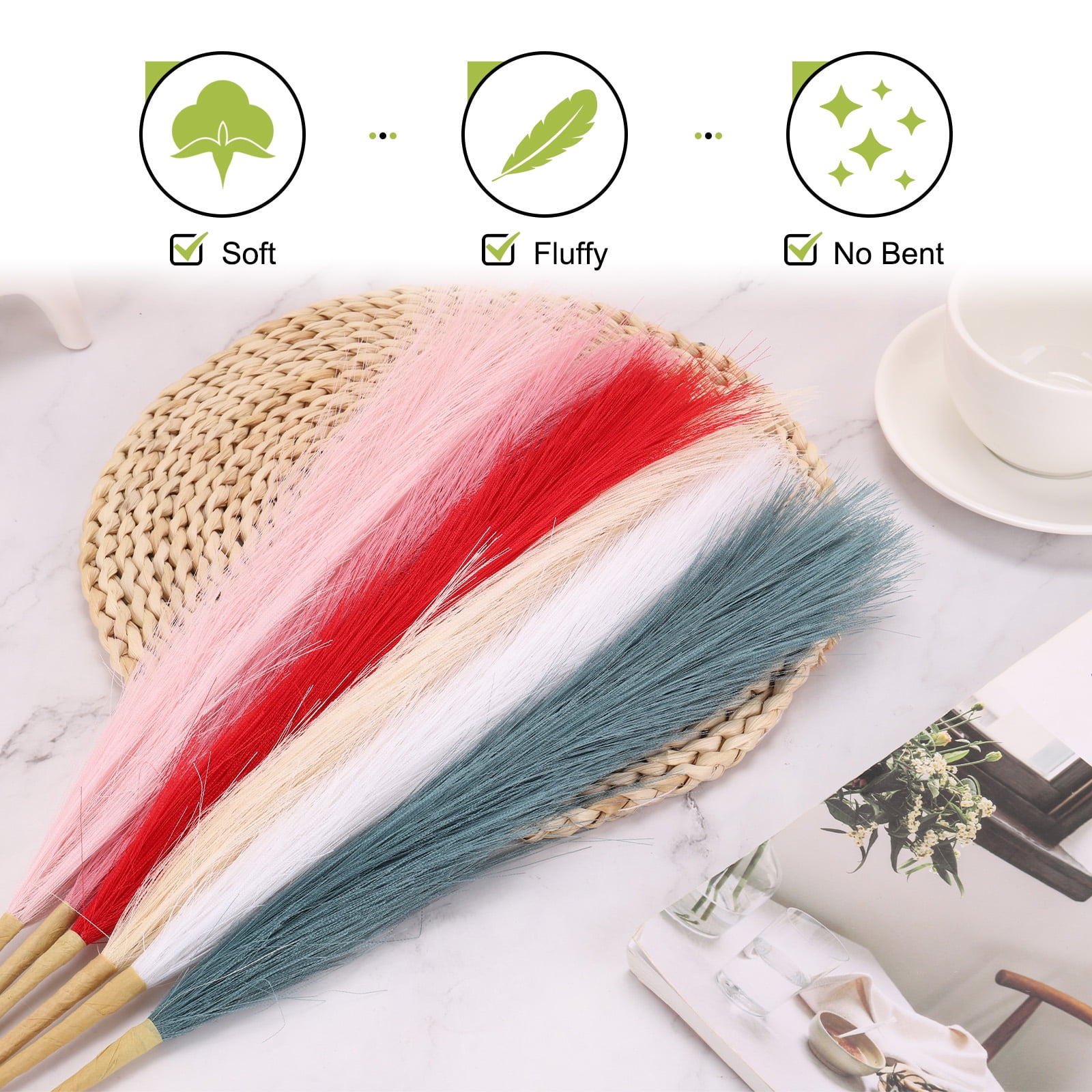 Uxcell 30pcs Dried Faux Pampas Grass 21 Inch Artificial Fake Fluffy Pampas Grass Decor for Fall Home Vase Floor Table Wedding Decorations, Blue Green