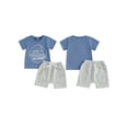 thumbnail image 2 of Toddler Baby Boy Summer Clothes 6 12 18 24 Months 2T 3T 4T Letter Train Print Short Sleeve Round Neck T-Shirt with Elastic Waist Solid Shorts Outfit, 2 of 9