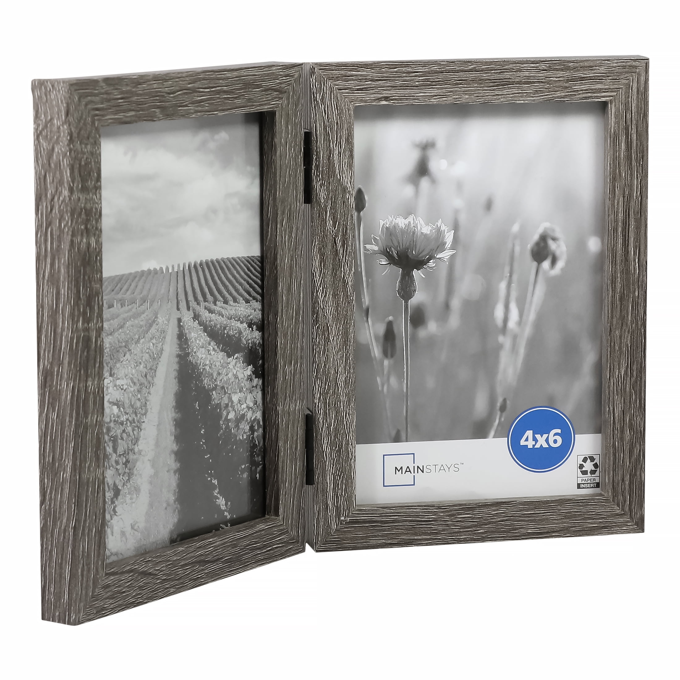 Mainstays – 4x6 Picture Frame – Rustic Gray 2 Photo Hinged Linear Program Tabletop Photo Frame