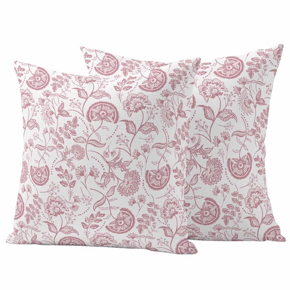 Boho Pink Floral Outdoor Waterproof Pillow Covers, Vintage Farmhouse Paisley Plant Leaf Decorative Square Throw Pillowcase Sofa Cushion Sham for Patio/Couch/Chair, 18"x18" 2 Pack