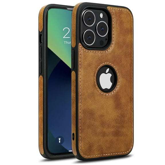 AIOVETEAB Compatible with iPhone 13 Pro Case Premium Leather TPU Hybrid Case Cover,Brown