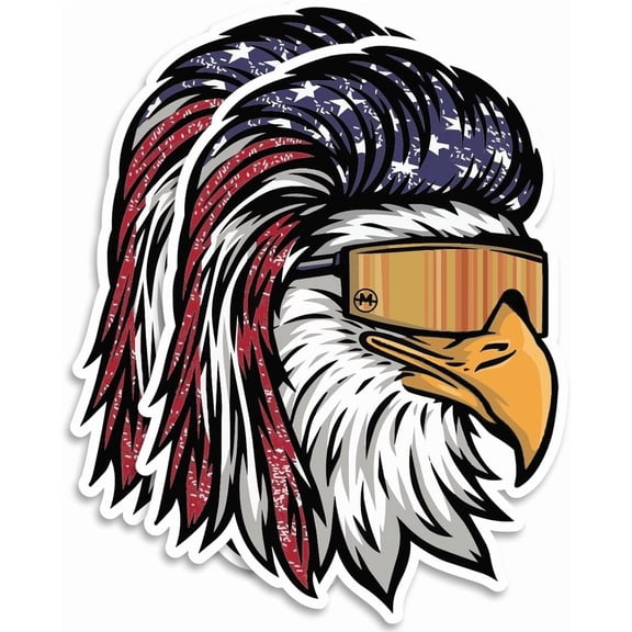 American Flag Eagle Sticker 2-Pack, Patriotic Flag Vinyl Decal for Car, Truck, Window, Bumper, Laptop, and Water Bottle (4.5" x 3.32")