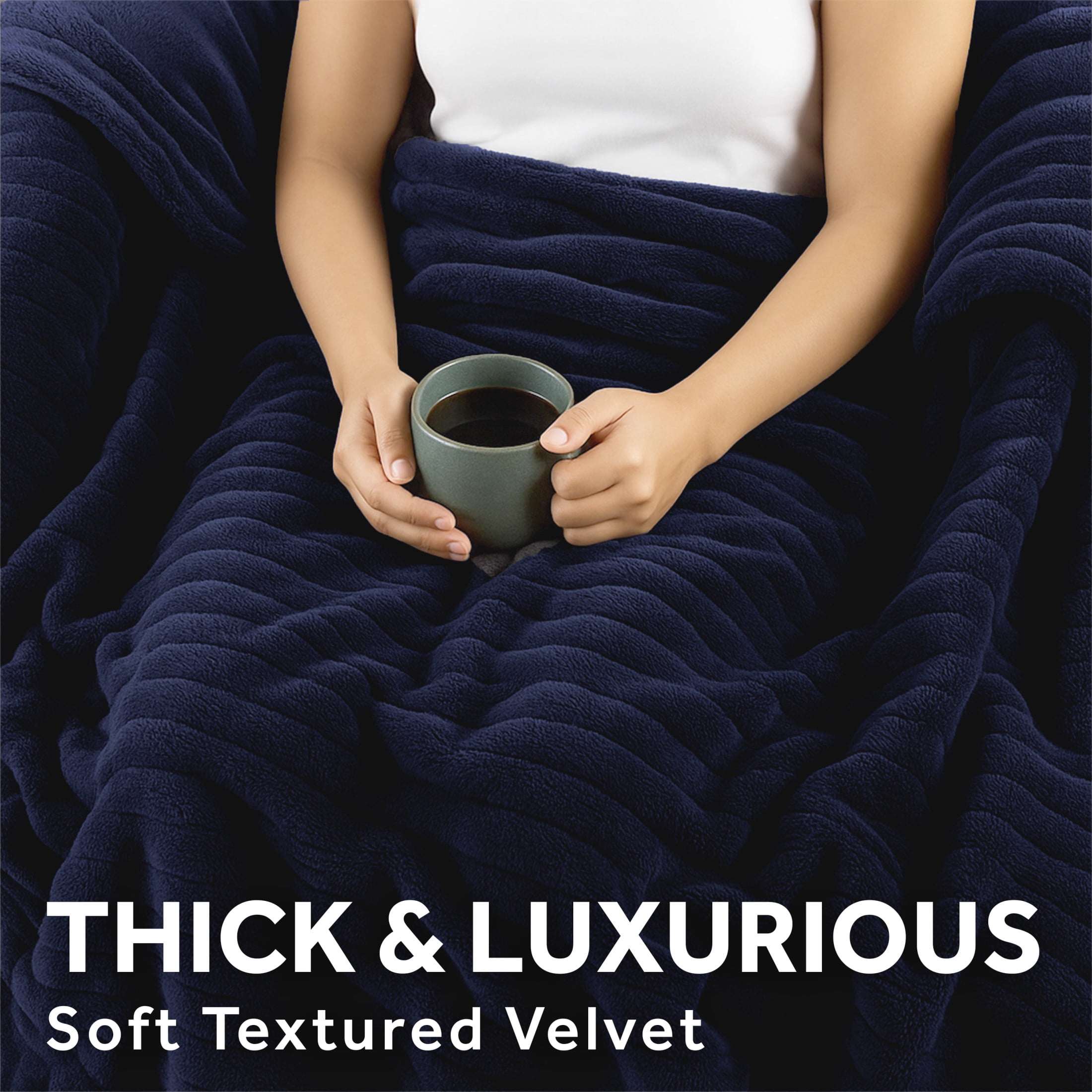 Sunbeam Heated Throw Blanket Textured Velvet Maritime Blue 3 Heat Settings 50"x60"