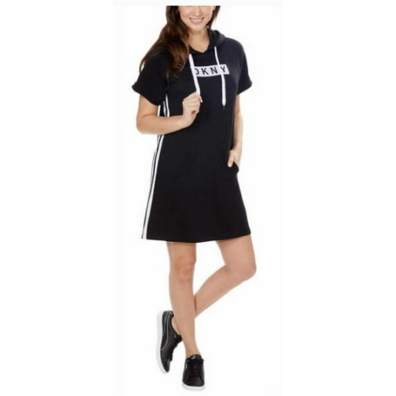 DKNY Sport Ladies' Black Logo Hoodie Dress Kangaroo Pockets Size XS