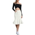 thumbnail image 2 of CURVOSPORT Fishtail Denim Skirt for Women's High Waist Bodycon Jean Ruffles Skirts XL White, 2 of 6