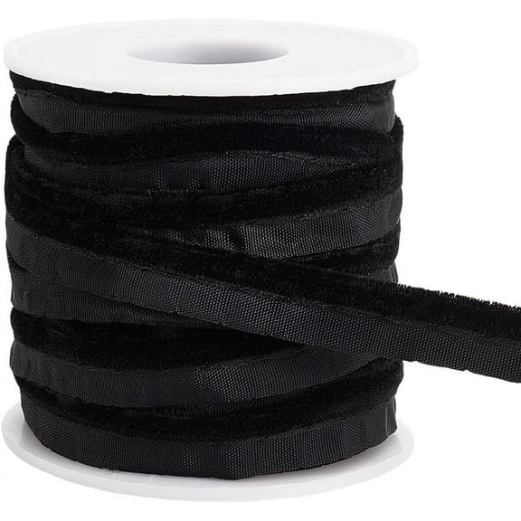 10 Yards Black Velvet Piping Bias Tape 3/8 Inch Wide Welt Cord Piping Trim Fabric Edge with Velvet Lip Cord Trim for Sewing Clothing Upholstery Trimming Black