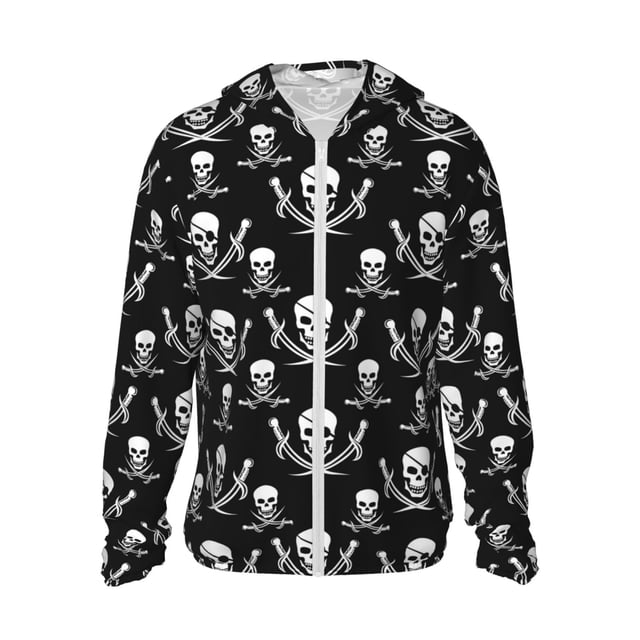 Fotbe Pirate skulls Chaqueta con Protección Solar UPF 50+ para Hombre y Mujer, Camisa con Capucha y Bolsillos-Large