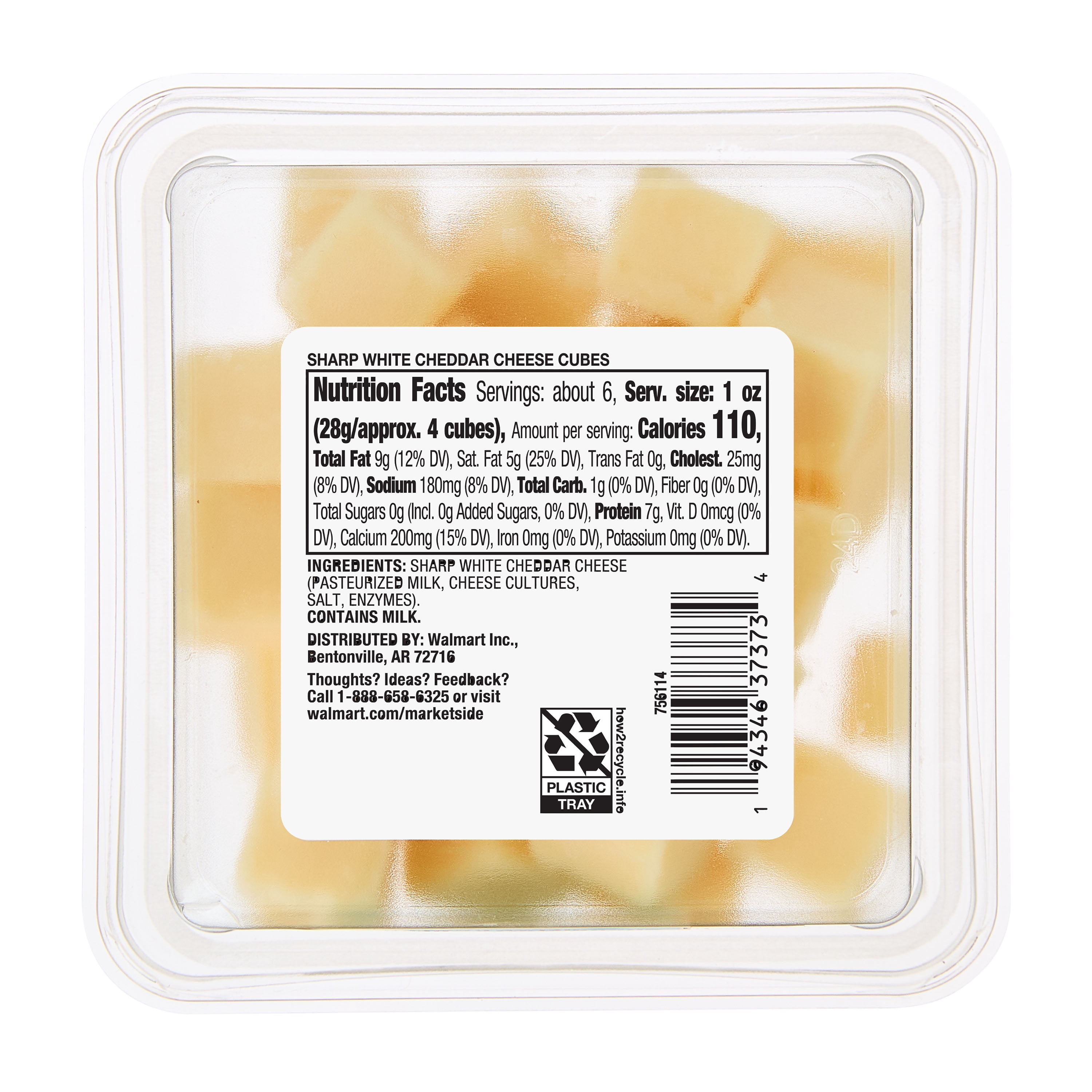 Marketside Cubed Sharp White Cheddar Cheese, 6 oz (Fresh, Plastic Cup)