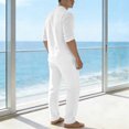 thumbnail image 5 of Gytharion Men's Summer Casual 2 Piece Outfits for Vacation Soild Color Stand Collar Long Sleeve Shirts with Drawstring Elastic Waist Long Pants Outfits Cotton and Linen Lightweight Sets, 5 of 8