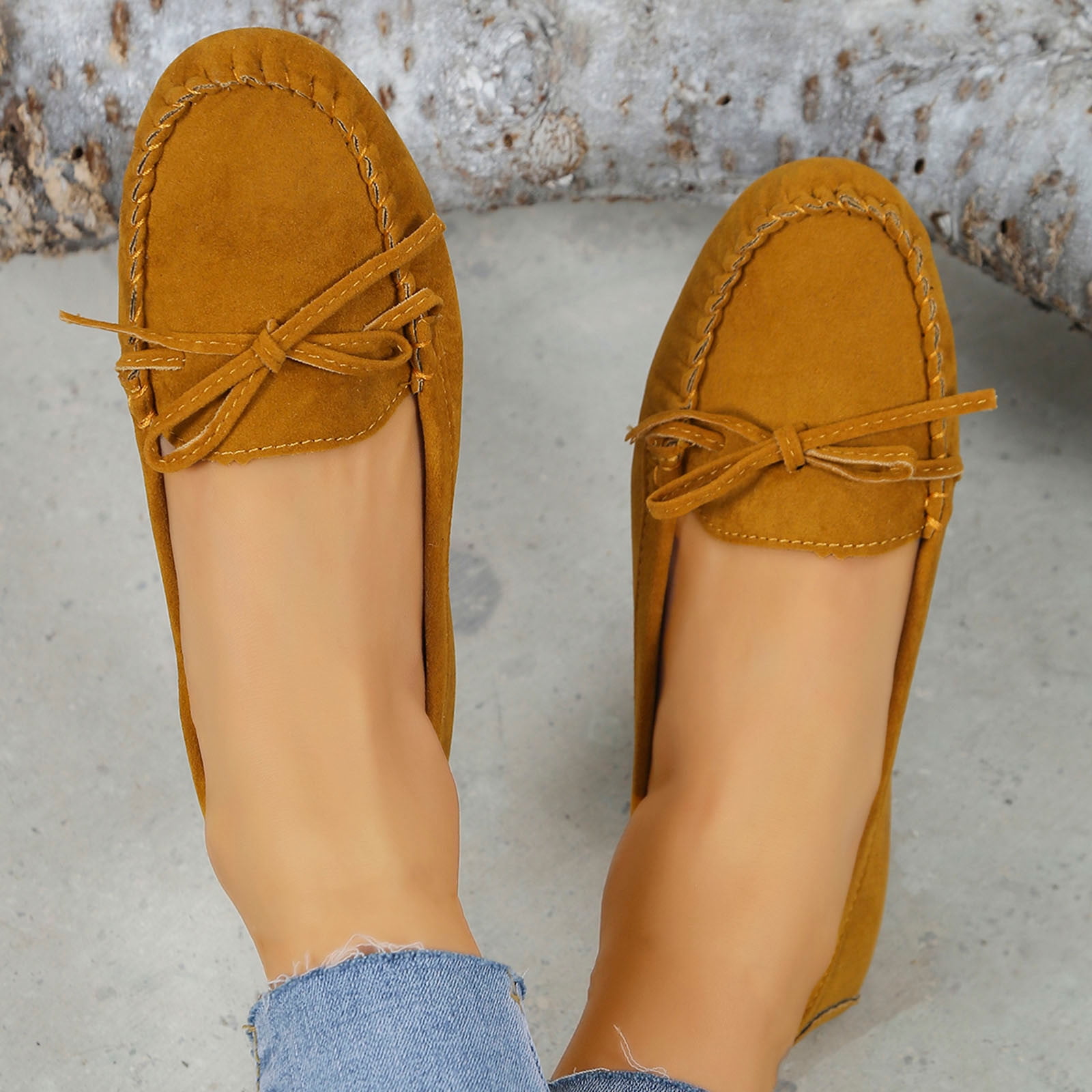 Hinvhai Women's Suede Leather Casual Penny Loafers Clearance,Retro Ladies Moccasins Comfort Non Slip Fashion Boat Shoes Classic Flats Brown 8.5(41)