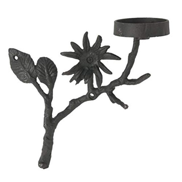 Benzara BM185945 Tree Branch Cast Iron Candle Holder With Flower, Black