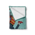 thumbnail image 2 of Indie Soft Flannel Fleece Blanket, Pop Art Scenery with Hipster Santa Claus on Scooter with Gift Bag Christmas Theme, Cozy Plush for Indoor and Outdoor Use, 50" x 60", Teal Red Blue, by Ambesonne, 2 of 6