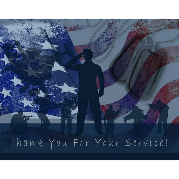 Small World Greetings Blue Thank You For Your Service Cards 12 Count - Blank Inside with White Envelopes - Patriotic - Veteran's Day - Military - A2 Size (5.5" x 4.25")